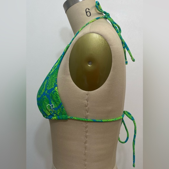 OP Blue and Green Snake Print String Halter Bikini Top - Picture 4 of 11